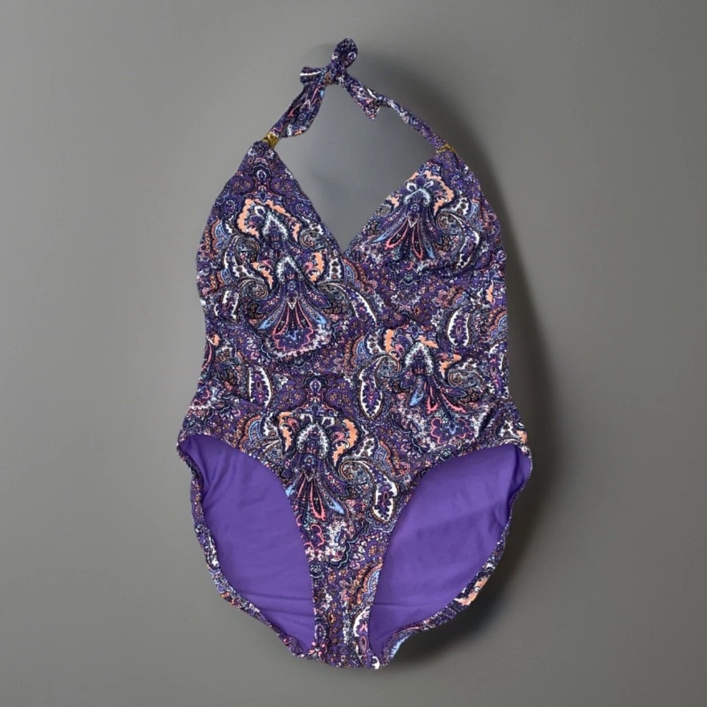 Helen Jon One-Piece Swimsuit‎ Women’s Large Purple Multi Colored Paisley